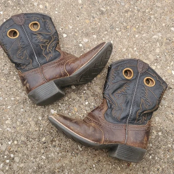 Ariat Roughstock Brown Leather Cowboy Boots Youth Toddler 12 Western Preloved - Picture 1 of 10